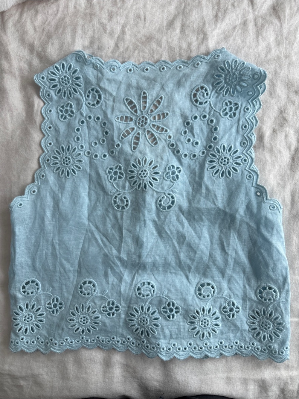 Elie Tahari Light Blue Eyelet Linen-Blend Camisole Top - Picture 3 of 3